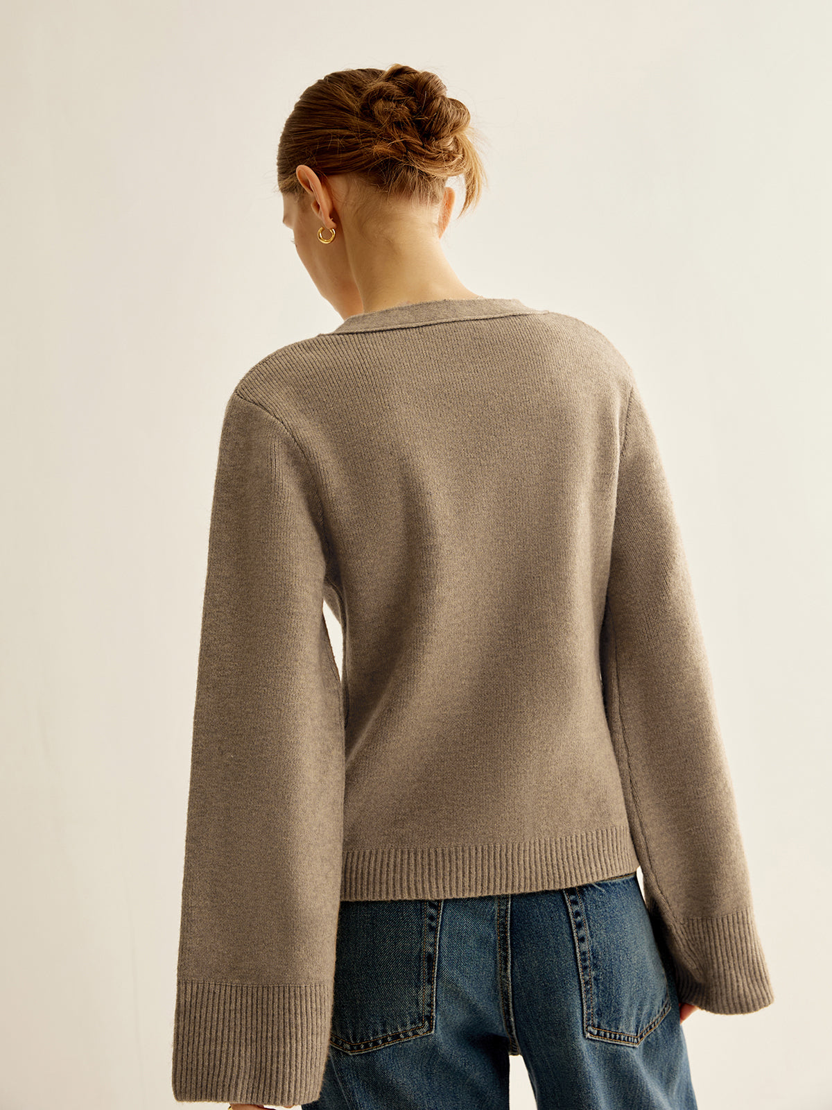 Open Front V Neck Cardigan Sweater