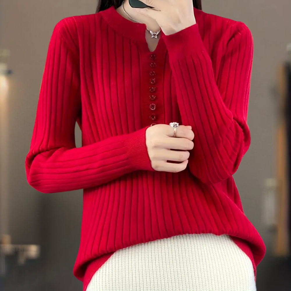 Women's Classic V-Neck Button Sweater - Pexav