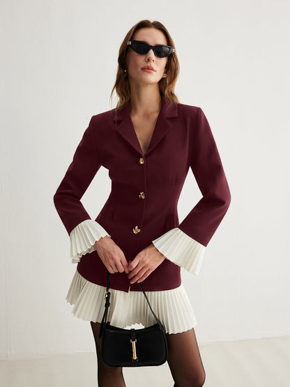 Fashionable Dual Tone Ruffled V Neck Dress
