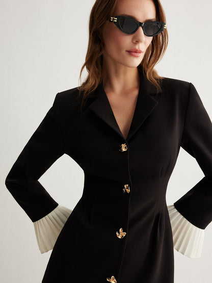 Fashionable Dual Tone Ruffled V Neck Dress