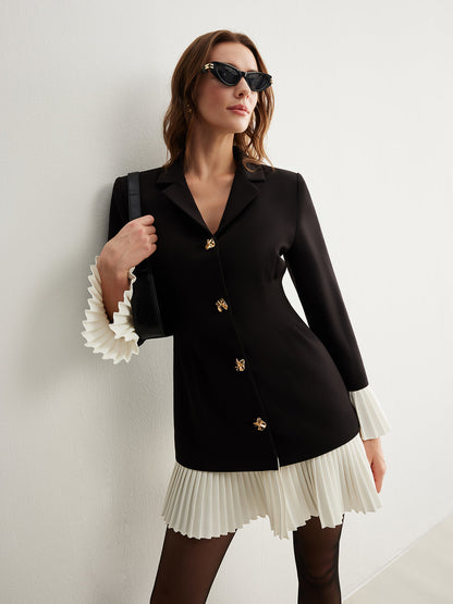 Fashionable Dual Tone Ruffled V Neck Dress