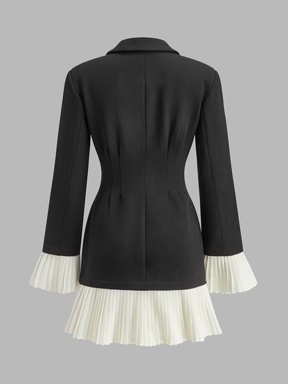 Fashionable Dual Tone Ruffled V Neck Dress