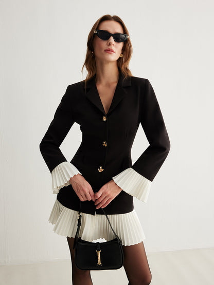 Fashionable Dual Tone Ruffled V Neck Dress - Pexav