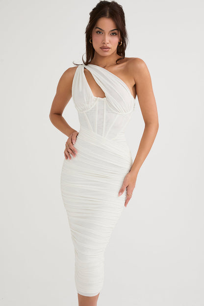 Fashionable Midi Dress with Corset Waist Detail - Nocini
