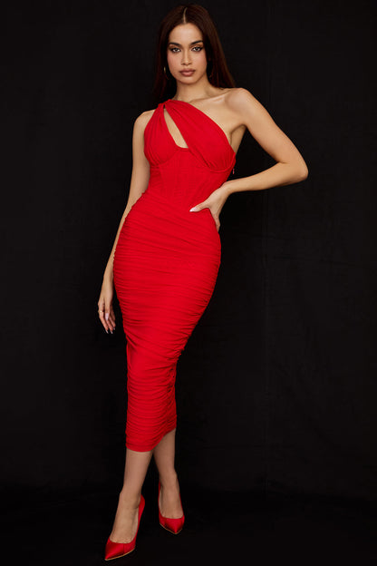 Fashionable Midi Dress with Corset Waist Detail