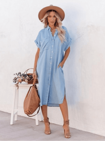 Classic Women's Button Front Shift Dress - Olytrend