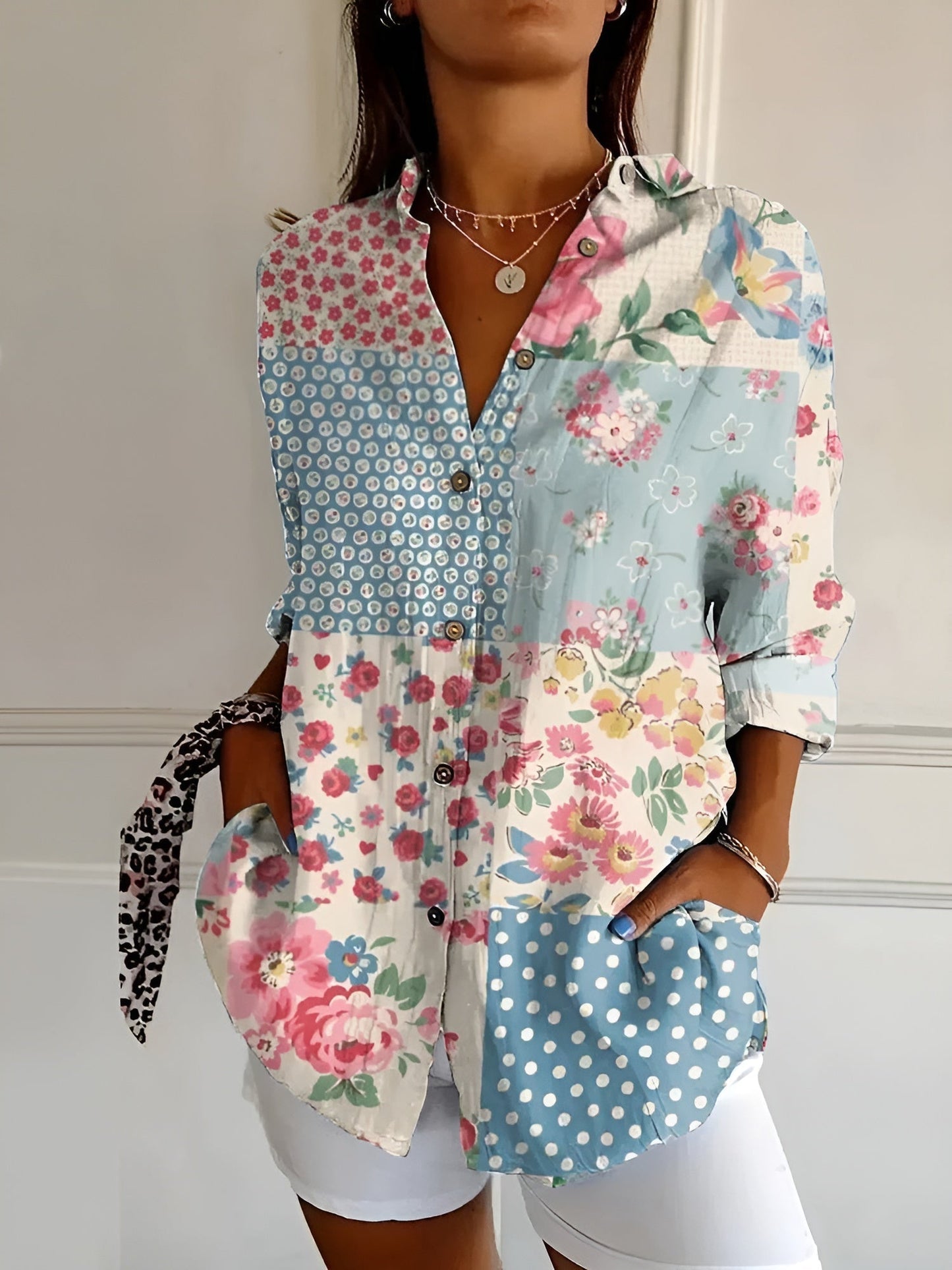 Ladies Classic Printed Short Sleeve Blouse