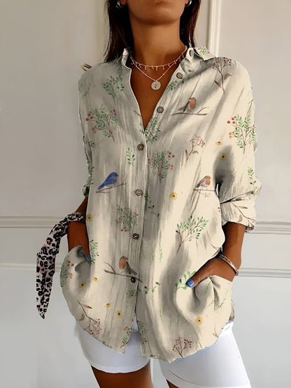 Fashionable Women's Blouse with Cute Floral Prints