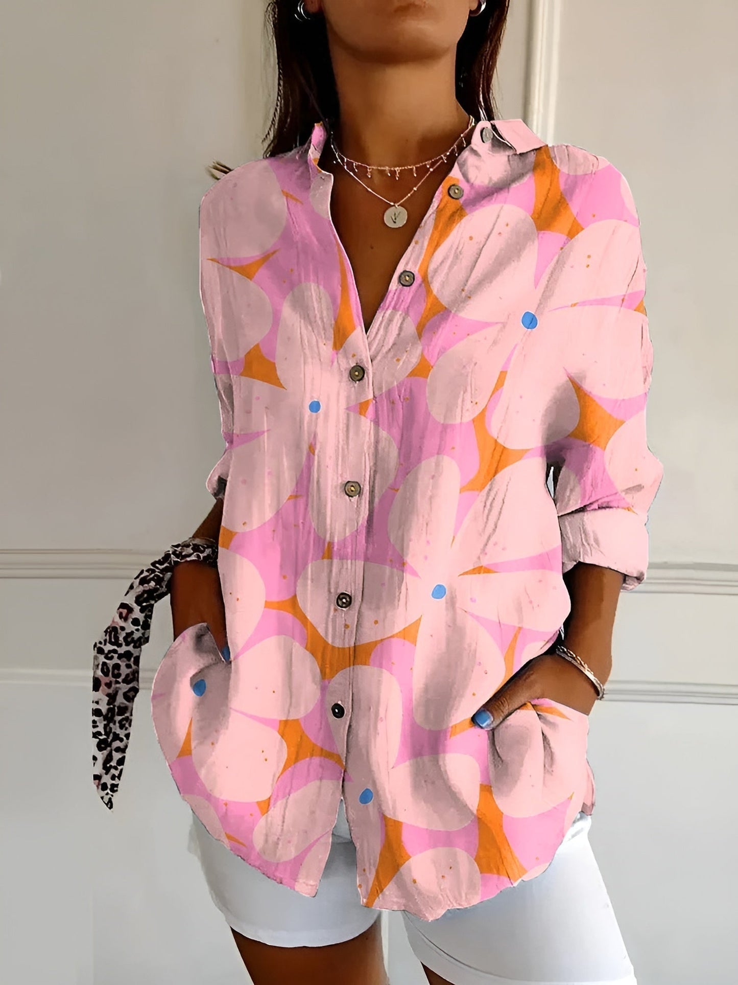 Fashionable Women's Blouse with Cute Floral Prints