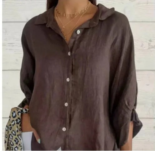 Ladies Loose Fit Linen Long Sleeve Shirt