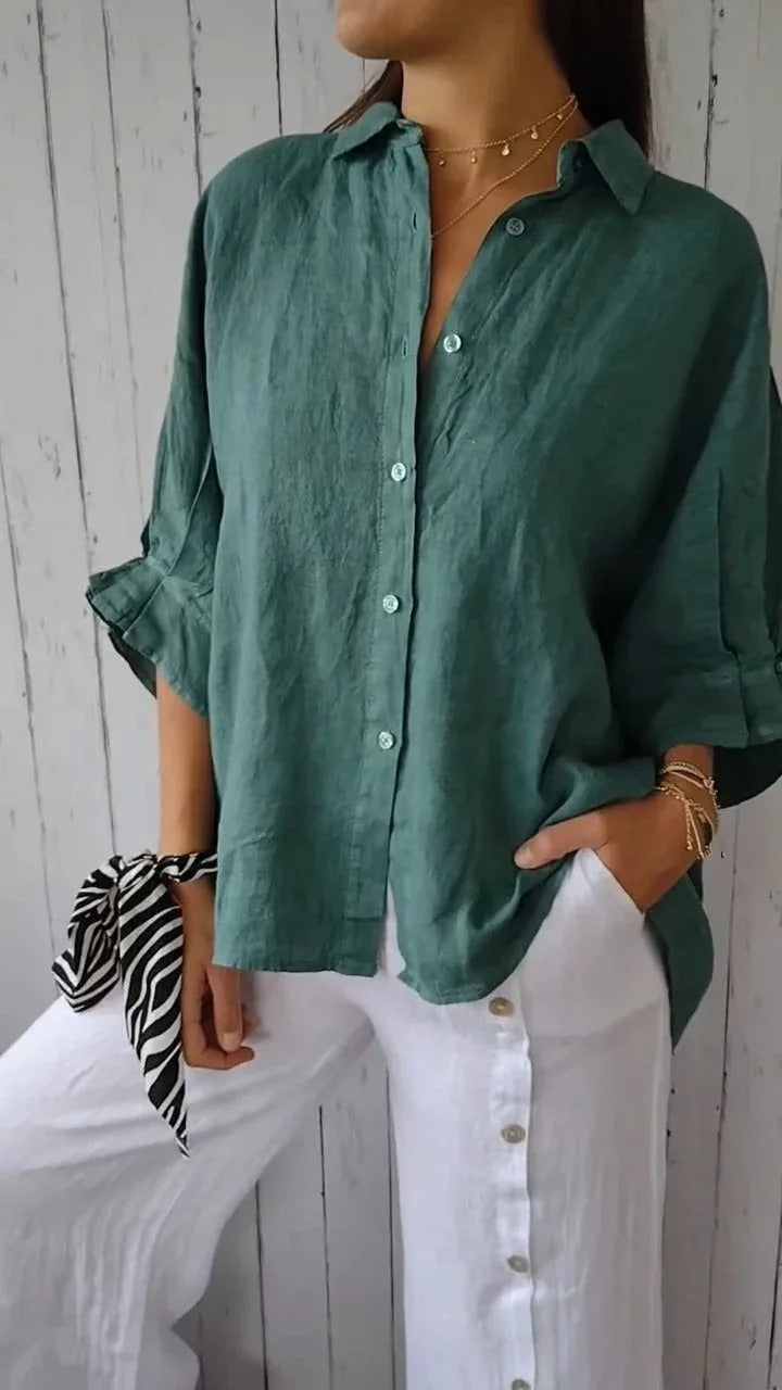 Ladies Loose Fit Linen Long Sleeve Shirt