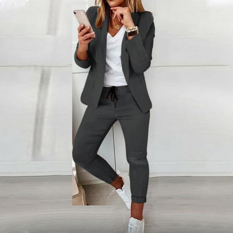 Ladies' Fit Blazer and Elastic Waist Jogger Pants Set