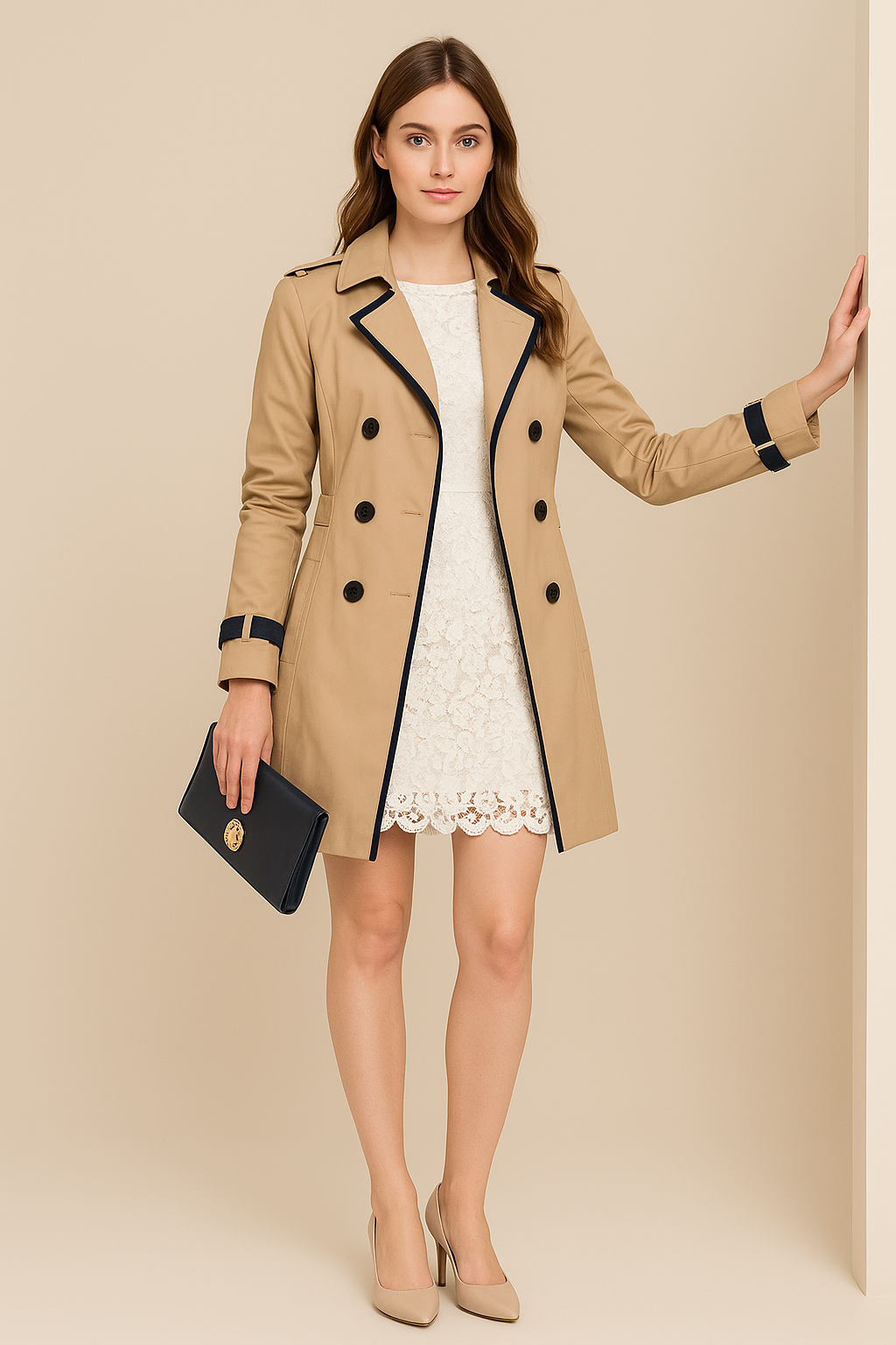 Classic Double Breasted Belted Trench Coat - Nocini