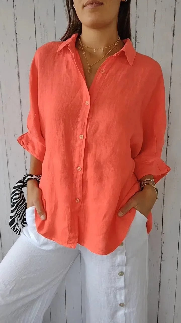 Ladies Loose Fit Linen Long Sleeve Shirt