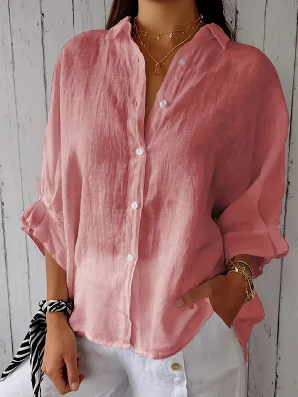 Ladies Loose Fit Linen Long Sleeve Shirt