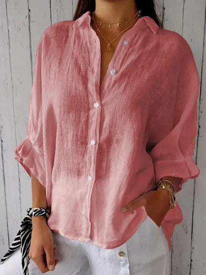 Ladies Loose Fit Linen Long Sleeve Shirt