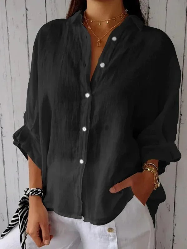 Ladies Loose Fit Linen Long Sleeve Shirt