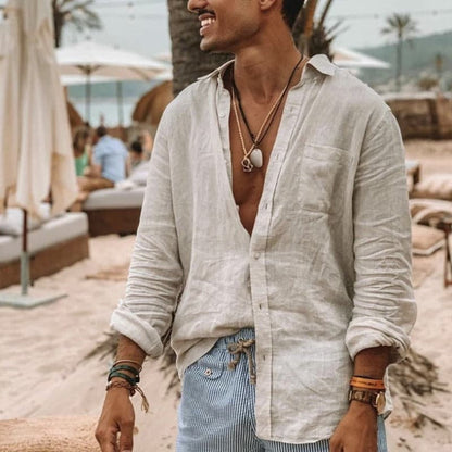 Casual Linen Long Sleeve Men's Shirt - Nocini