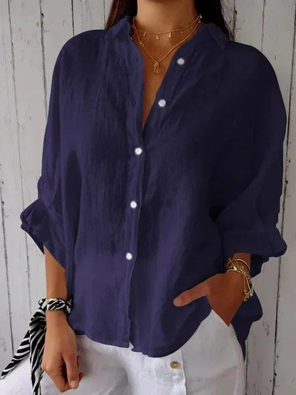 Ladies Loose Fit Linen Long Sleeve Shirt