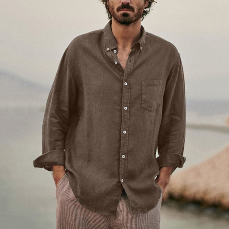 Classic Linen Mens Shirt with Pocket - Nocini