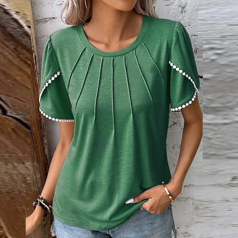 Feminine Cotton Blouse with Puffy Sleeves and Round Neck - Nocini