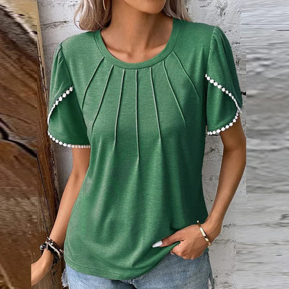 Feminine Cotton Blouse with Puffy Sleeves and Round Neck - Nocini