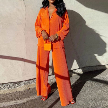 Relaxed Fit Blouse and Wide Leg Pants Set - Nocini