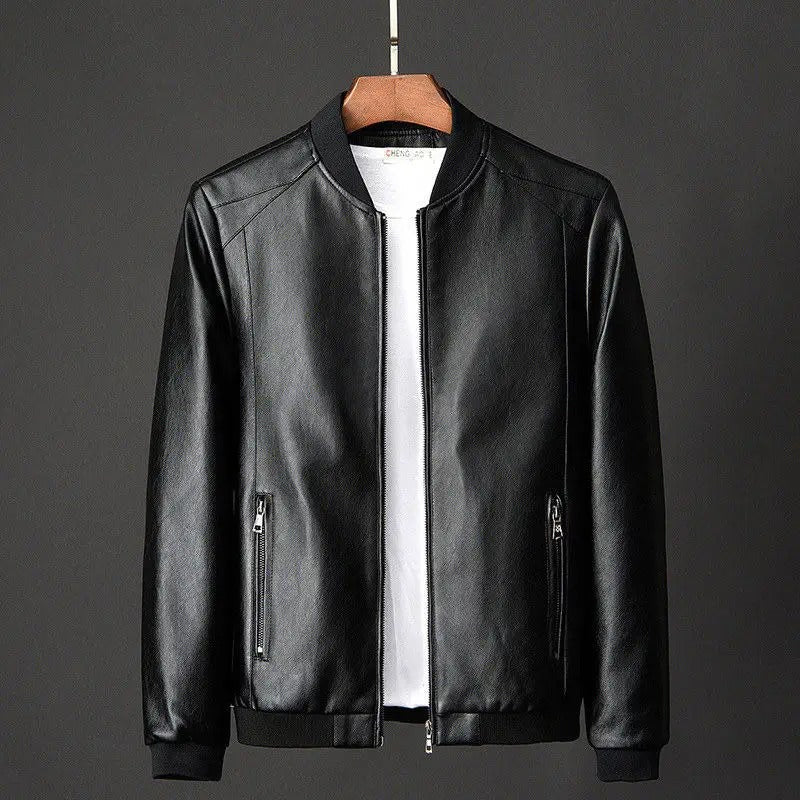 Classic Men's Leather Biker Jacket with Pockets - Olytrend