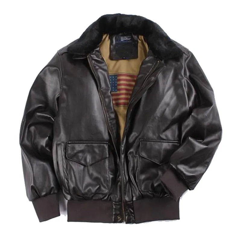 Classic Men's Zip Leather Jacket with Fur Trim - Nocini