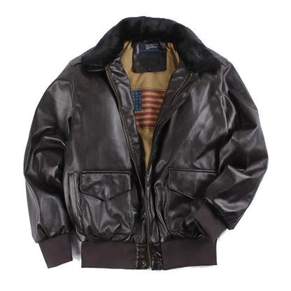 Classic Men's Zip Leather Jacket with Fur Trim - Nocini
