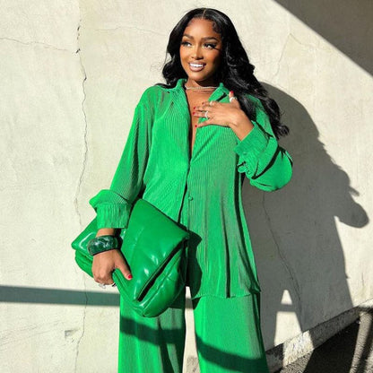 Relaxed Fit Blouse and Wide Leg Pants Set