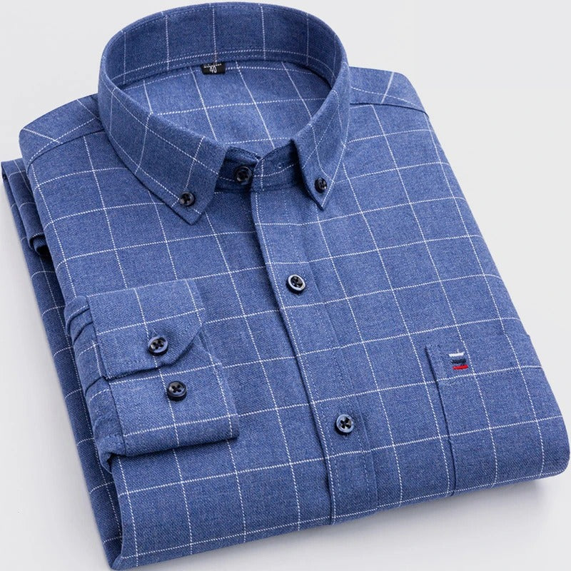 Classic Plaid Flannel Button Down Shirt for Men