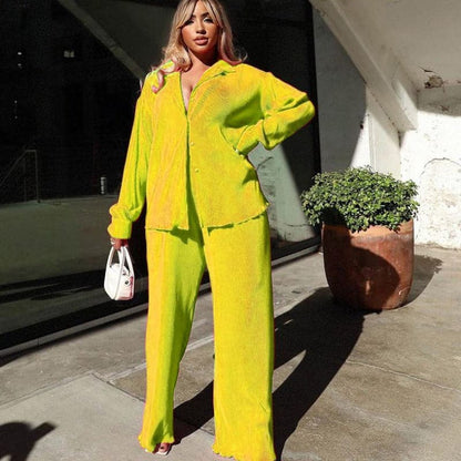 Relaxed Fit Blouse and Wide Leg Pants Set