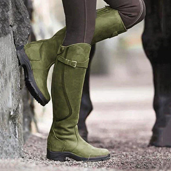 Ladies Fashion Knee High Boots with Buckle Detail