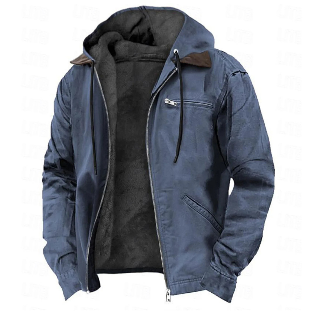 Warm Waterproof Men's Hooded Winter Coat with Pocket