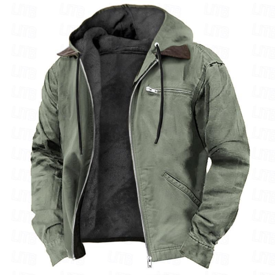 Warm Waterproof Men's Hooded Winter Coat with Pocket