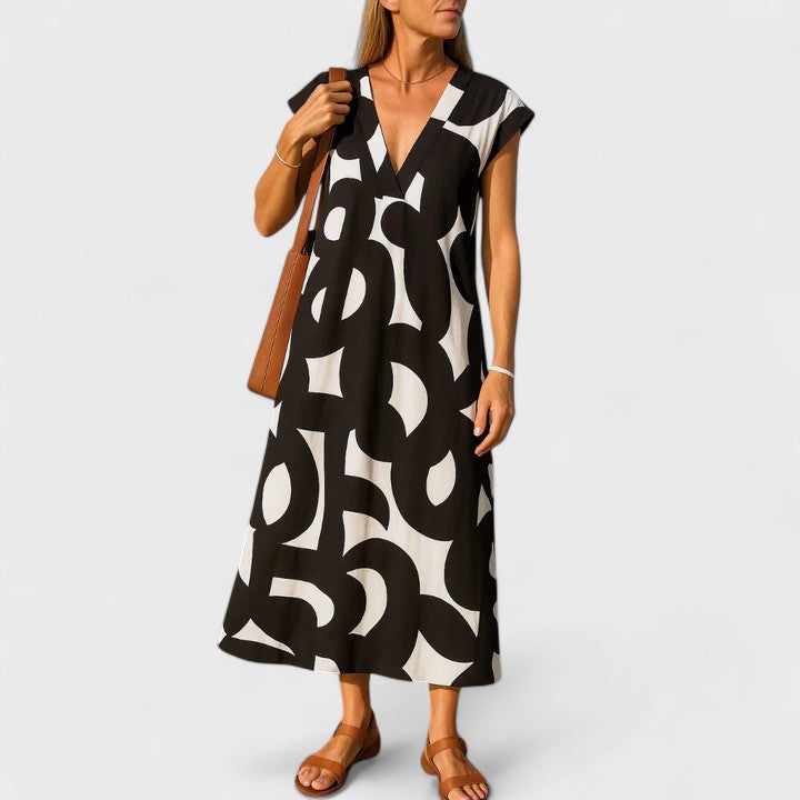 Elegant V Neck Maxi Dress - Olytrend