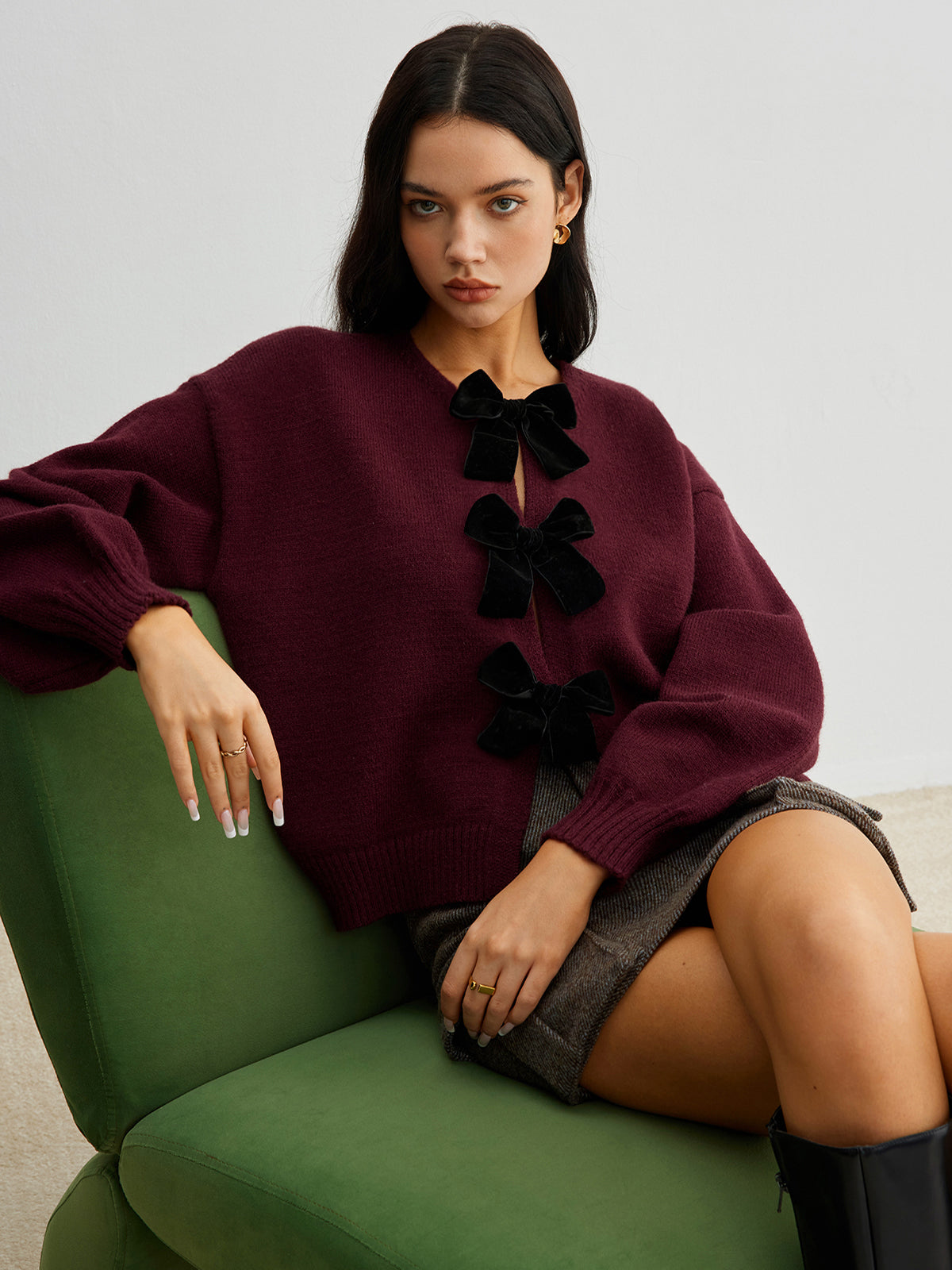 Soft Ruffle Lantern Sleeve Sweater - Pexav