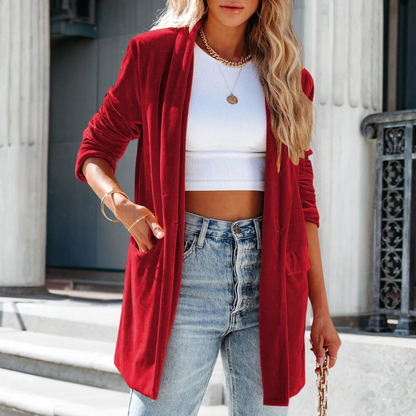 Soft Women's Velvet Long Coat - Celestine - Pexav