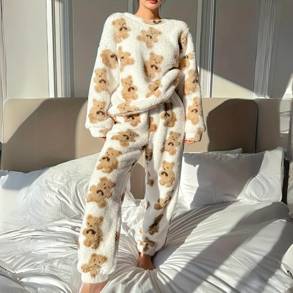 Cozy Plush Pajama Set with Cute Bear Design - Pexav