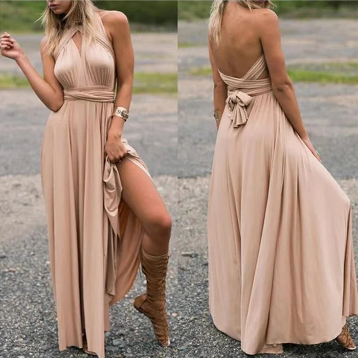 Versatile Elastic Wrap Dress - Denise-Khaki-S-Nora Luxe