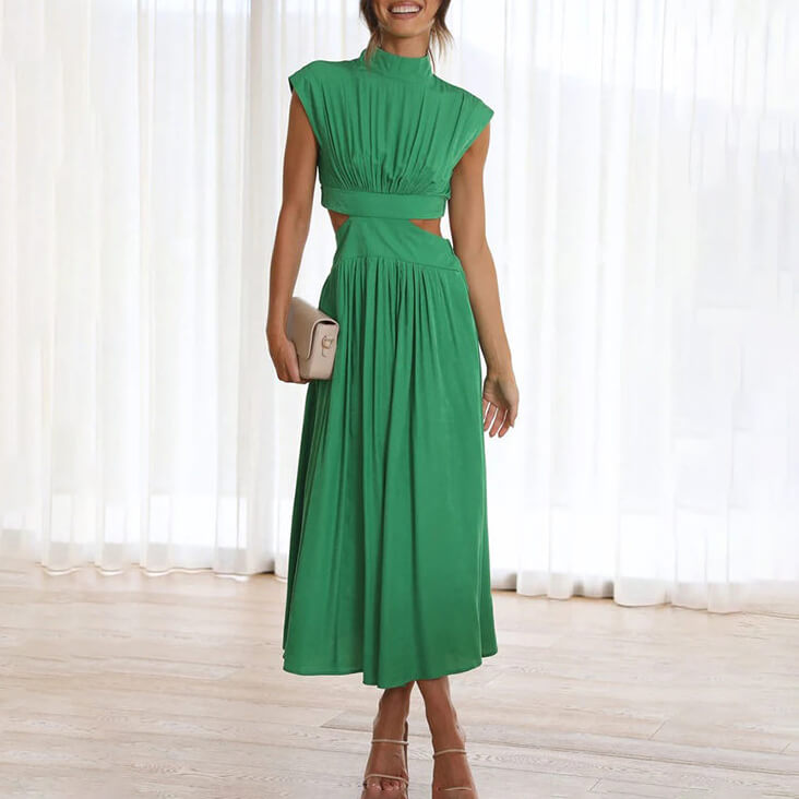 Chic Midi Dress with Cut-Out Waist and Flared Skirt - Nocini