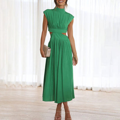Chic Midi Dress with Cut-Out Waist and Flared Skirt - Nocini