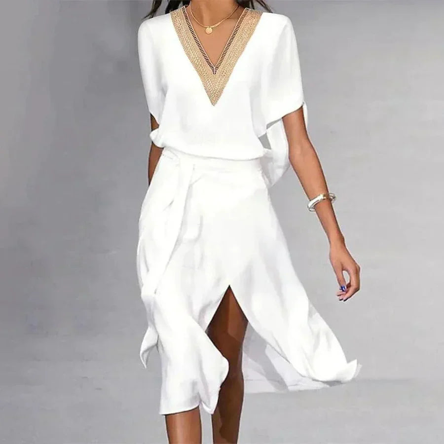 Elegant V Neck Wrap Midi Dress for Women - Olytrend