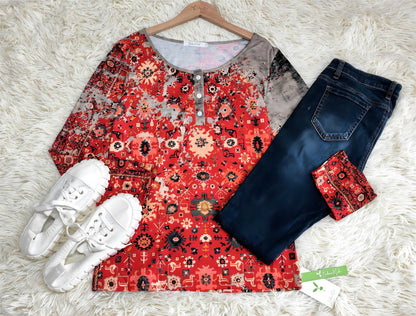 Vintage Aztec Print Long Sleeve - Autumn Pattern-S-Nora Luxe