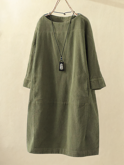 Classic A-Line Corduroy Mini Dress - Pexav