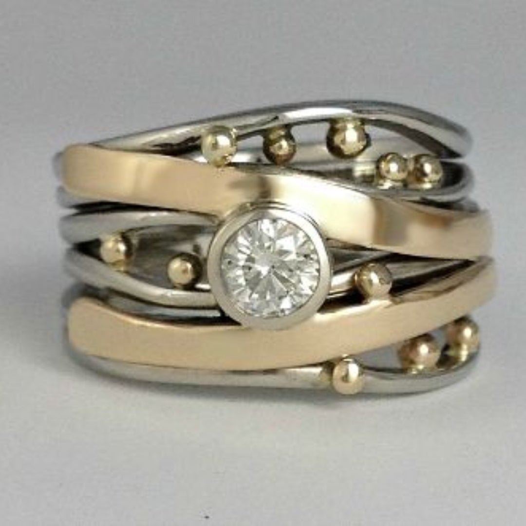 Classic Gold Inlaid Zirconia Engagement Ring - Olytrend
