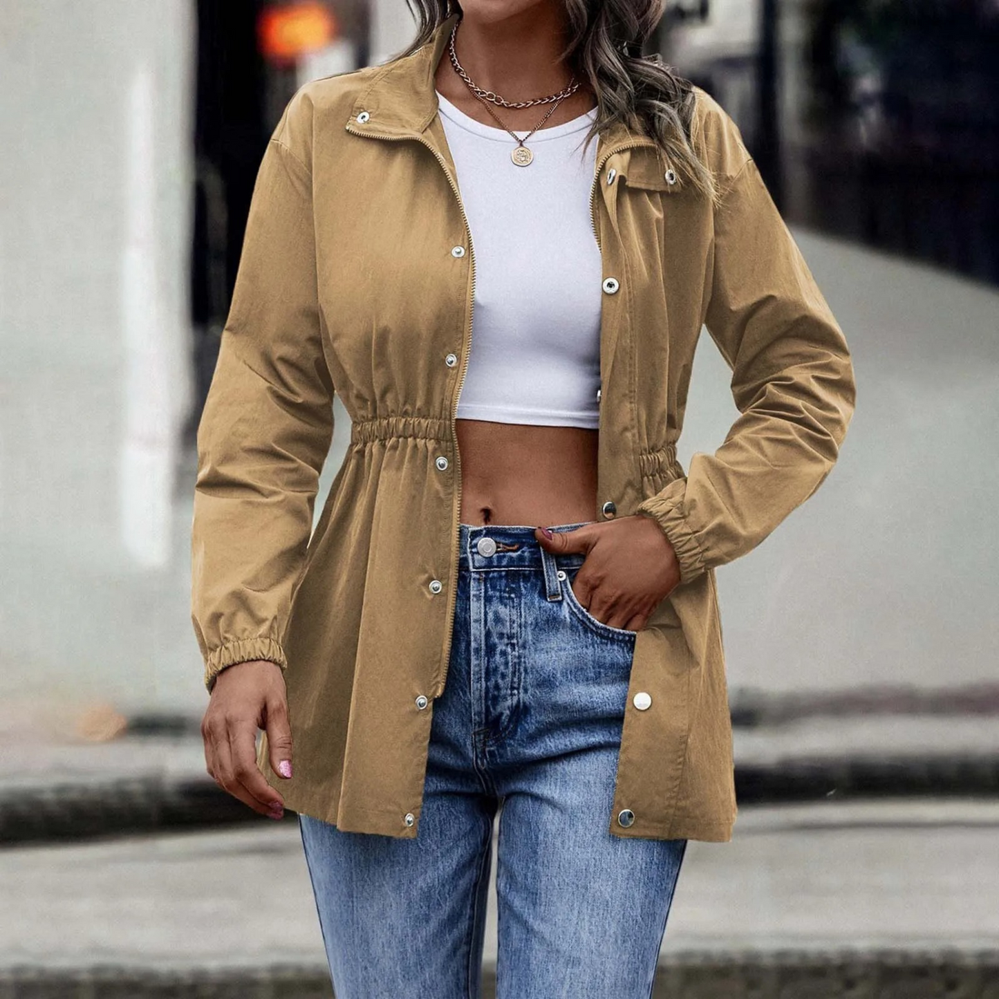 Vintage Ladies Summer Jacket with High Waist – Delora-Brown-S-State of Style