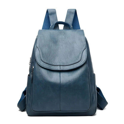 Vintage Leather Women's Backpack - Isabella-Light blue-Nora Luxe