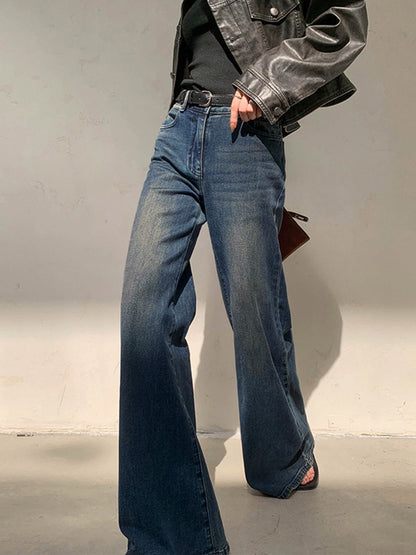 Classic Relaxed Fit Distressed Wide Leg Jeans